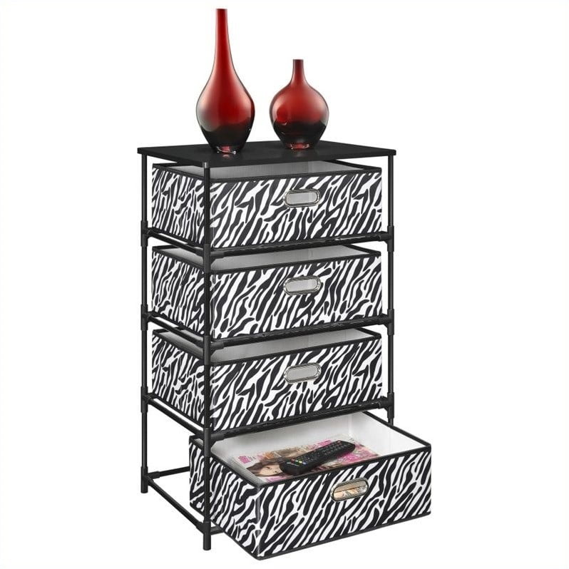 Ameriwood Home Sidney 4 Bin Storage End Table Zebra Print