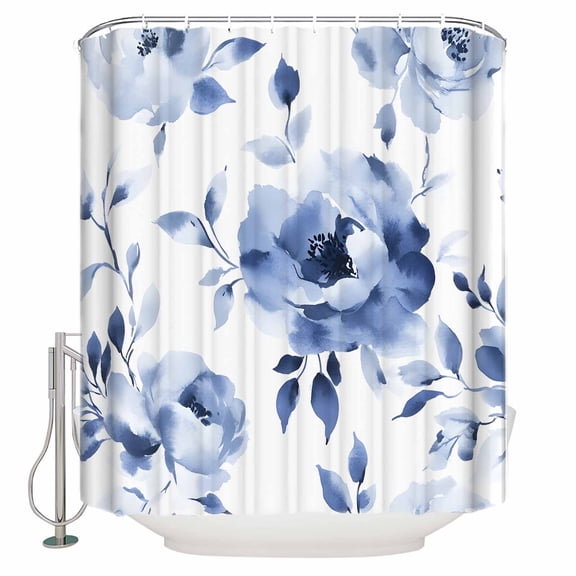 Small Stall Shower Curtain 36x78 Inch Narrow Half Size Blue Spring Floral Bath Curtains Bathroom Decor Elegant Country Botanical Summer Waterproof Fabric Shower Curtain Set with Hooks 36 Inch