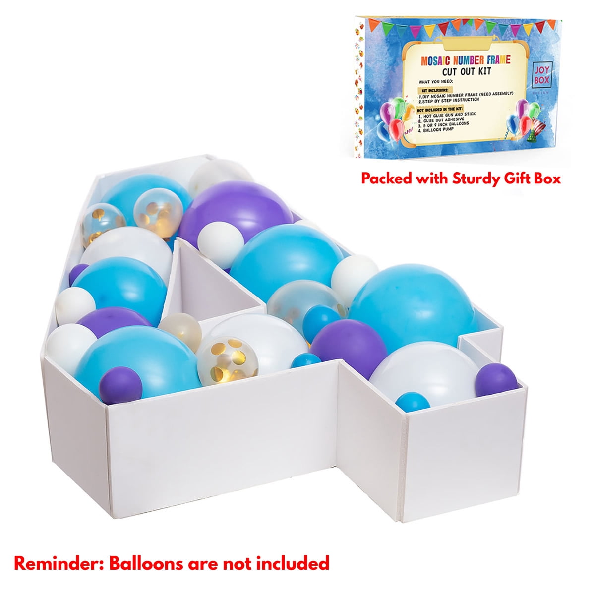 Number Balloon,Marquee Numbers 4 Pre-Cut Kit Cardboard Light Up Mosaic Numbers for Balloons Foam Board for 4th Birthday Giant Backdrop Boy Girl Party Anniversary Decorations