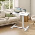 thumbnail image 1 of LEDREM Overbed Table with Wheels, Mobile Adjustable Standing Desk with 27.6 x 15.7 Inches Tabletop, Cup Holders and Device Slot, Cloud White, 1 of 6