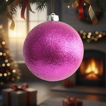 Glitter Christmas Ornaments Balls, 4.7 inch Christmas Glass Balls Sequin Christmas Decor Balls, Christmas Tree Hanging Glitter Snow Balls, Icicles and Snowflakes Ornament, Indoor Outdoor Decor (Pink)