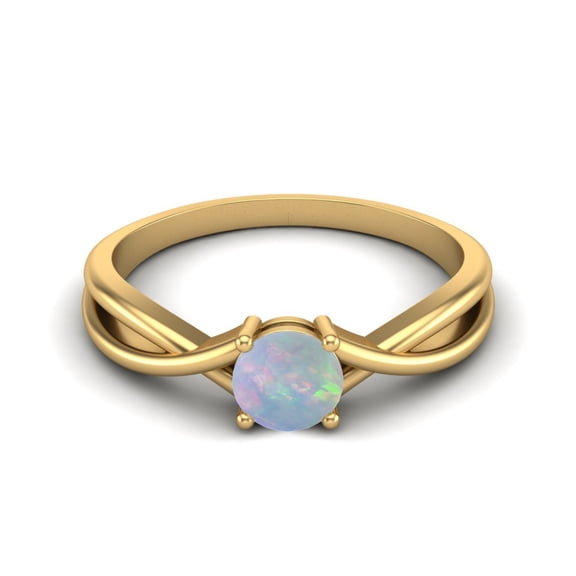 0.50 Ctw Round Opal Solitaire 925 Sterling SIlver Gold Vermeil Split Shank Valentines Day Gifts Ring