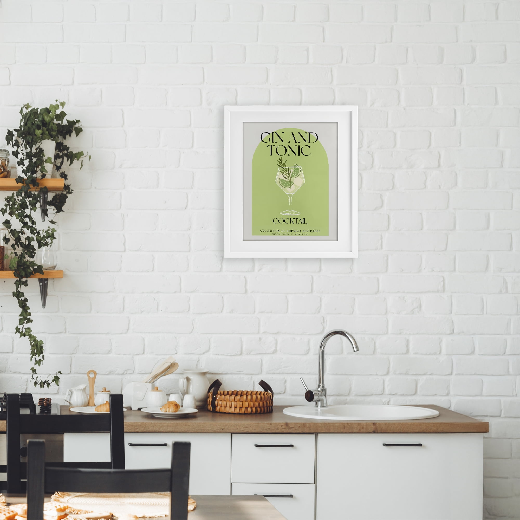 Stylish Retro Gin & Tonic White Framed Print Under Glass, design by Lil' Rue