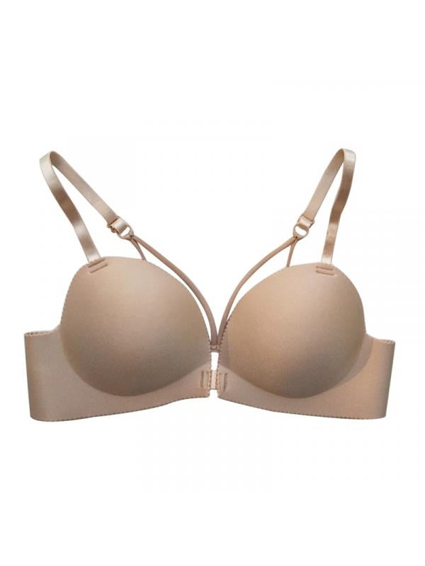 Womens Deep V Plunge Bra Wireless Push Up Padded Front Button Closure Adjustable 
