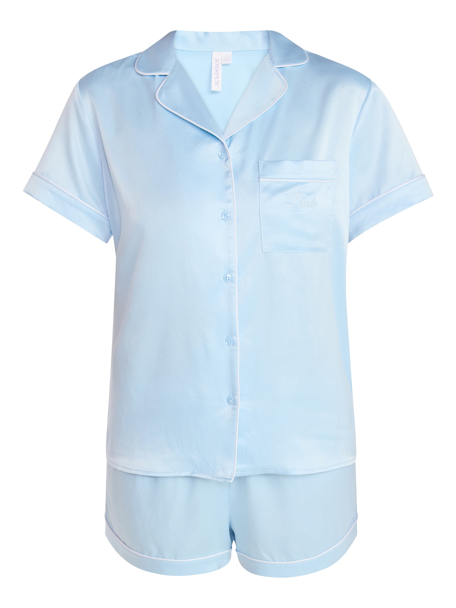 Joyspun Women’s Bridal Satin Short Sleeve Top and Shorts Pajama Set, Sizes XS-3X