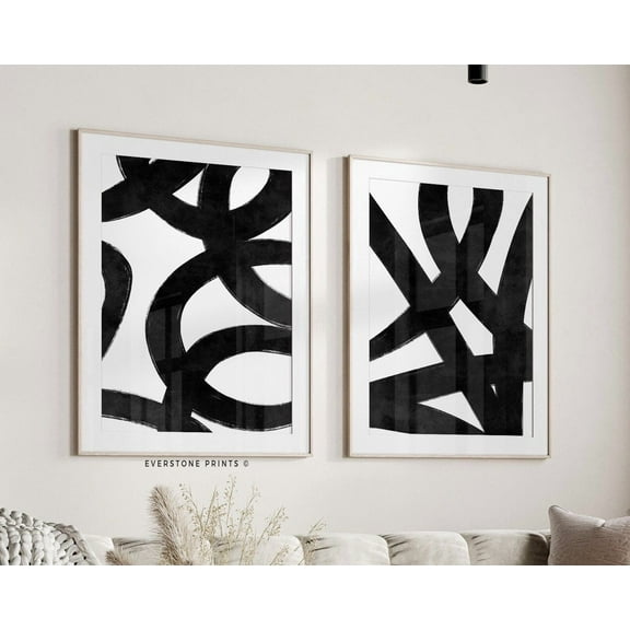 Luvia Black Lines Set Of 2, Black White Abstract Art Print, Abstract Wall Set, Gallery, Minimal Set, Modern Wall Decor Set 2 Prints 8x12 UNFRAMED