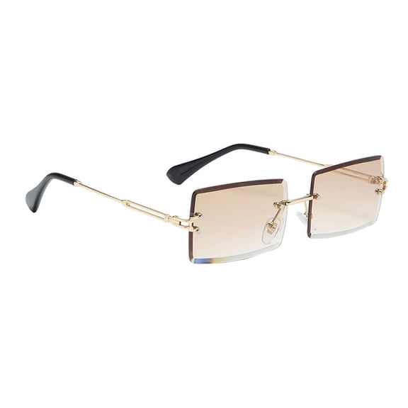 Wxqbjtam Chic Rectangle Cut Rimless Sunglasses Tinted Lens Eyeglasses Eyewear Shade Brown
