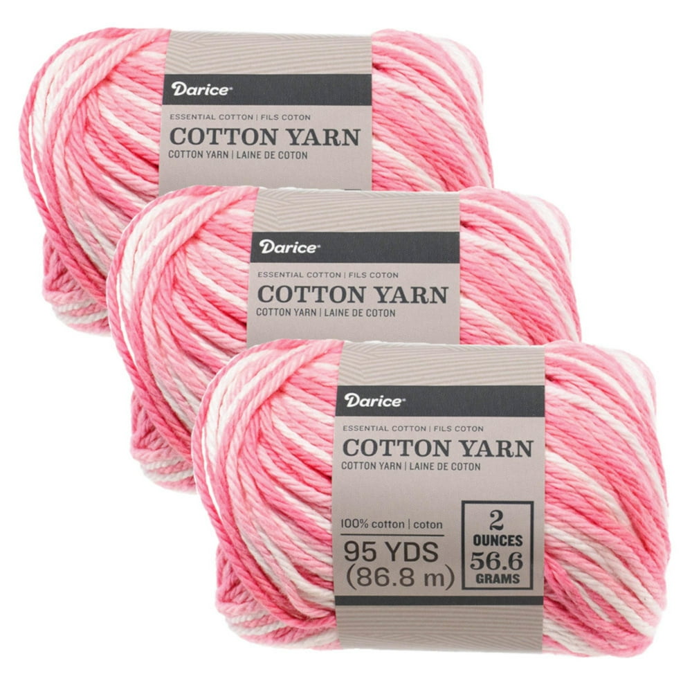 Size 4 Medium 100 Cotton Yarn 3 Pack of Skeins in Assorted Colors