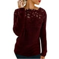 thumbnail image 1 of Breezora Chandail en Tricot Patchwork en Dentelle Florale pour Femmes Col Rond Manches Longues Chandail Décontracté avec Détails Élégants Taille P Rouge, 1 of 6