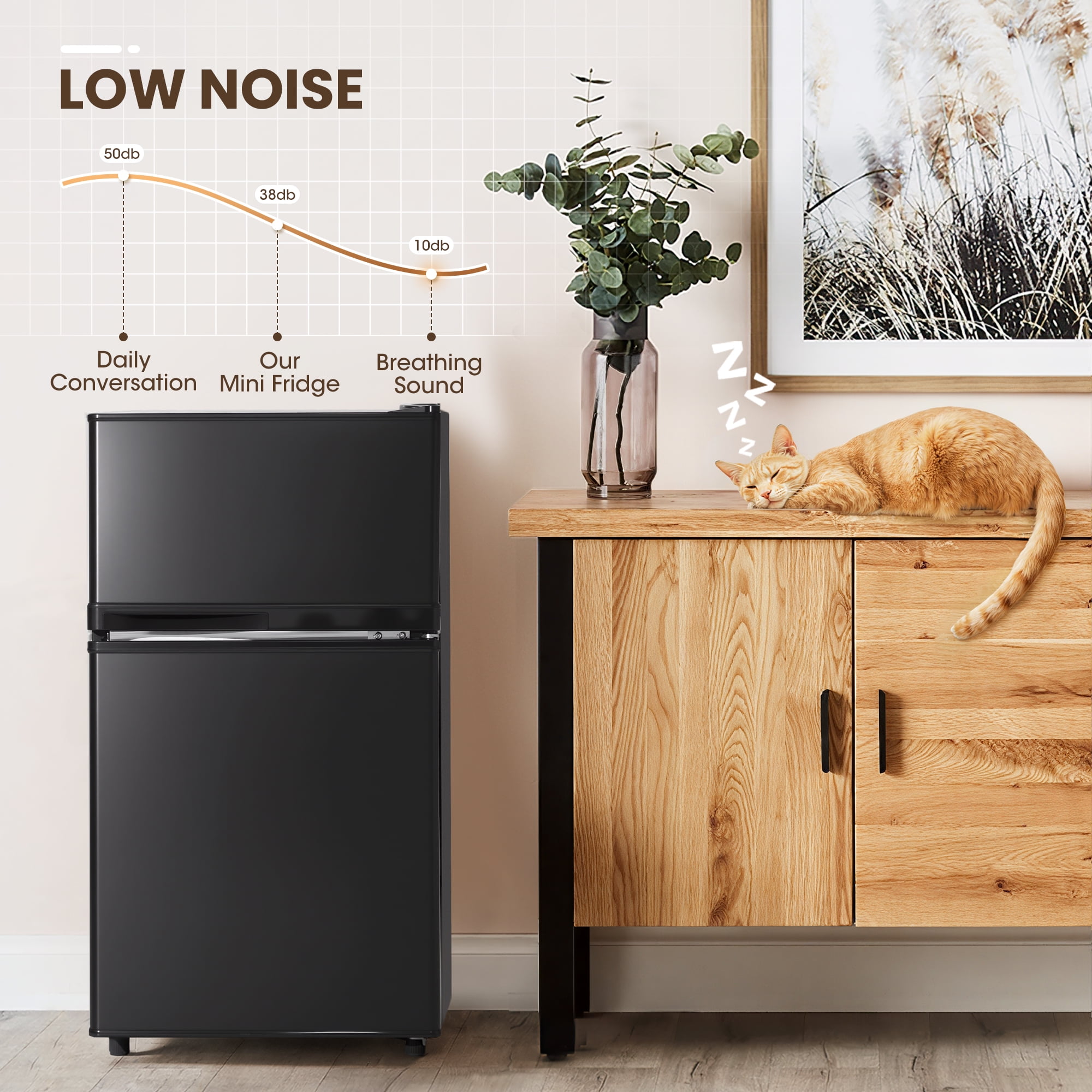 UrbanSync 3.6 Cu.Ft Mini Fridge with Freezer, 2 Doors, Small Refrigerator with Adjustable Shelves for Kitchen, Dorm, Office and Bedroom(Black)