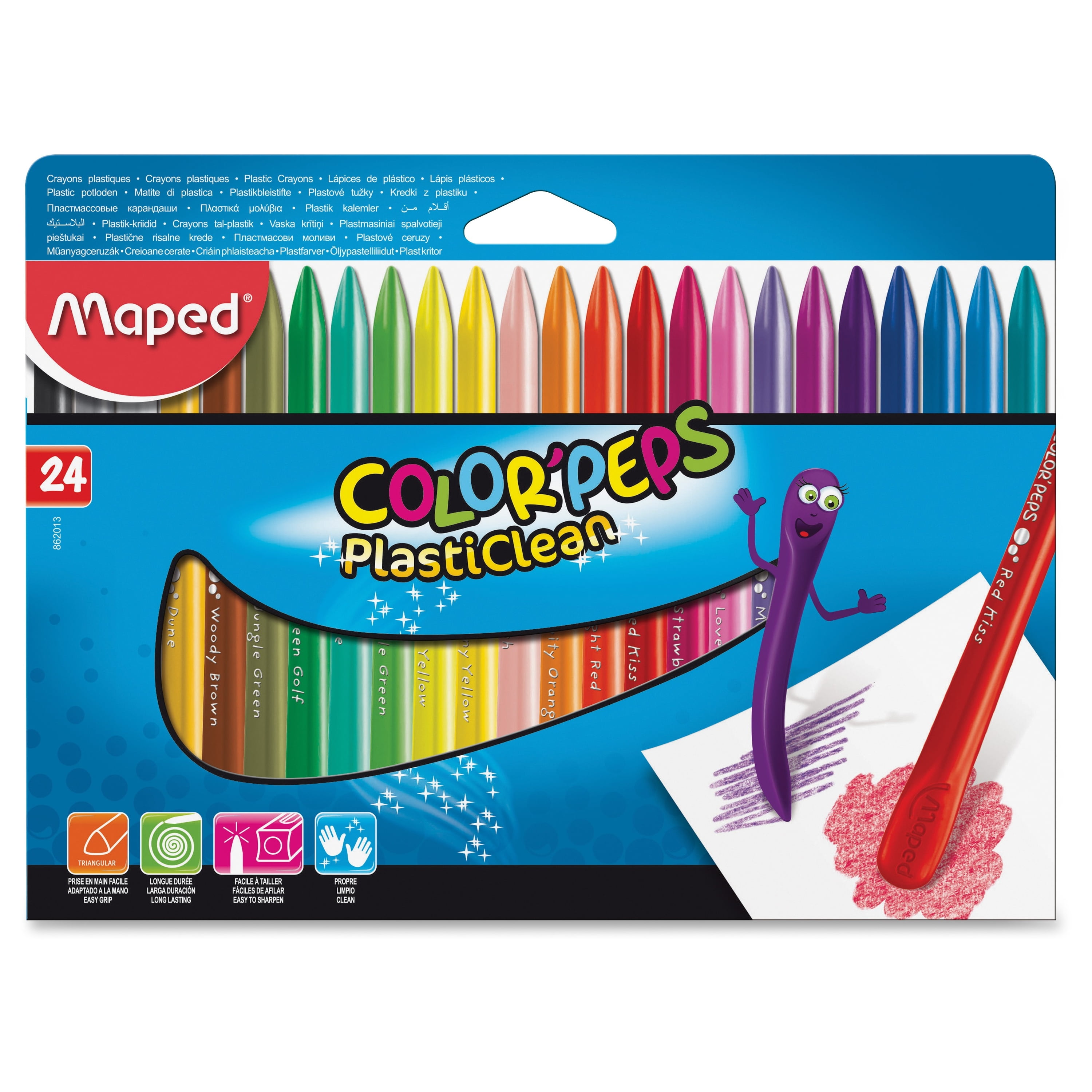 Helix Color'peps Plasticlean Plastic Crayons Assorted Wax 24 / Box