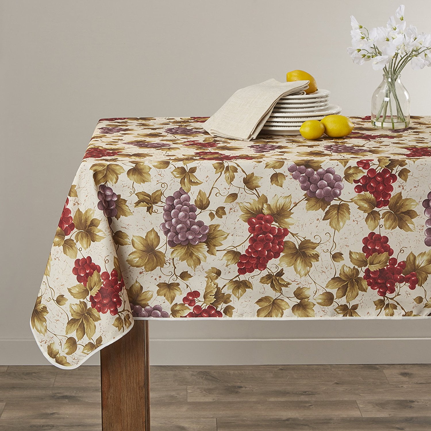 Violet Linen Ribbon Rose Embroidered Design Tablecloth 70 x 88 White RIBBONRS WH-4