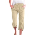 thumbnail image 2 of Capri Pants for Women 2025 Solid Color Linen Straight Leg Casual Loose Capris with Pockets Womens Cropped Pants, 2 of 7