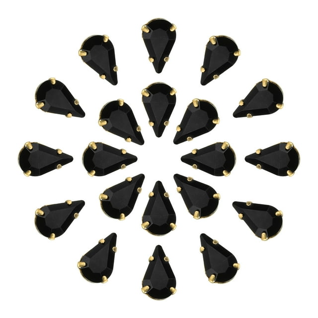 Unique Bargains 20Pack Teardrop Sew on Rhinestone - 8x5mm Glass Teardrop Crystal Rhinestones in Gold Prong Setting (Black)