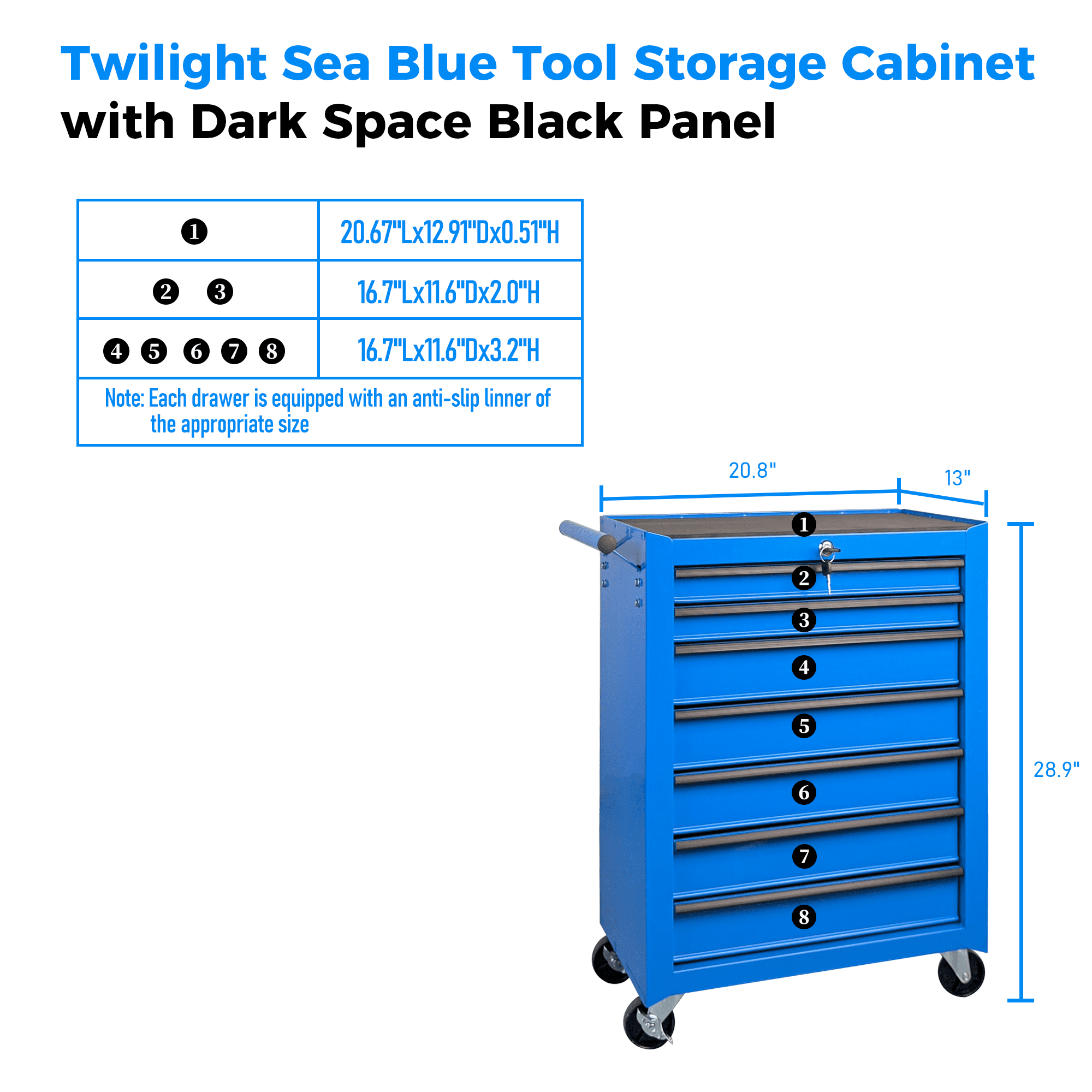 Rolling 20-Inch Metal Tool Chest with 7 Drawers and Ball Bearing Slides, Steel Tool Cabinet for Garage and Workshop, Blue