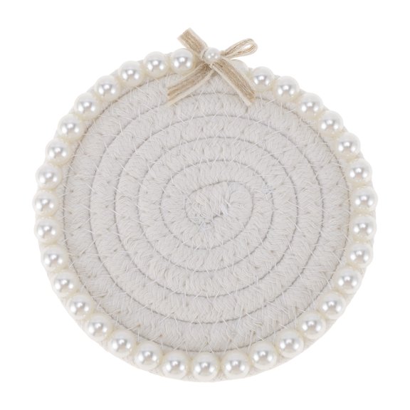Unique Bargains 1 Pc Round Pearl Heat Insulation Mat Drink Coaster Beige Cotton rope