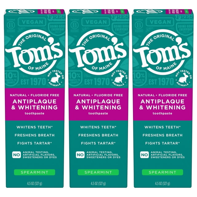 Pasta de dientes Tom's of Maine, antiplaca, sin flúor, 130 ml, paquete de 3