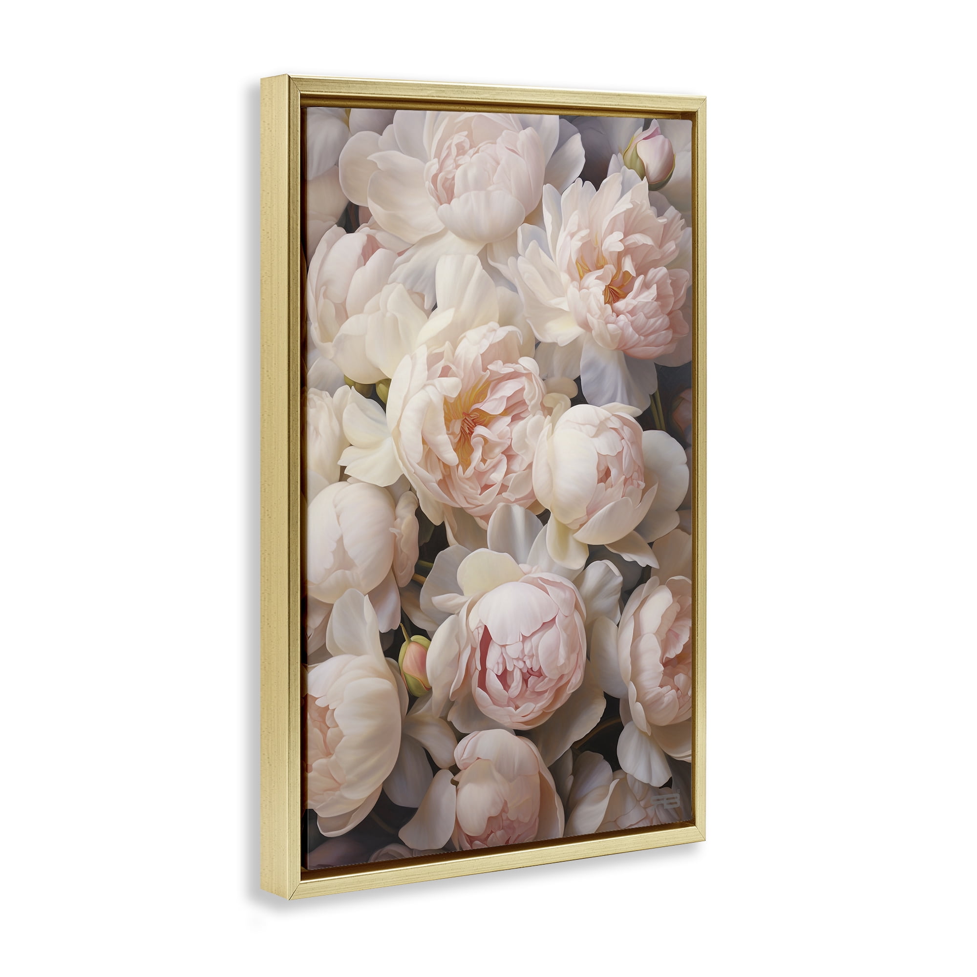 Stupell Industries Blooming Pink Peonies Botanical & Floral Painting Gold Floater Framed Art Print Wall Art, 17 x 25