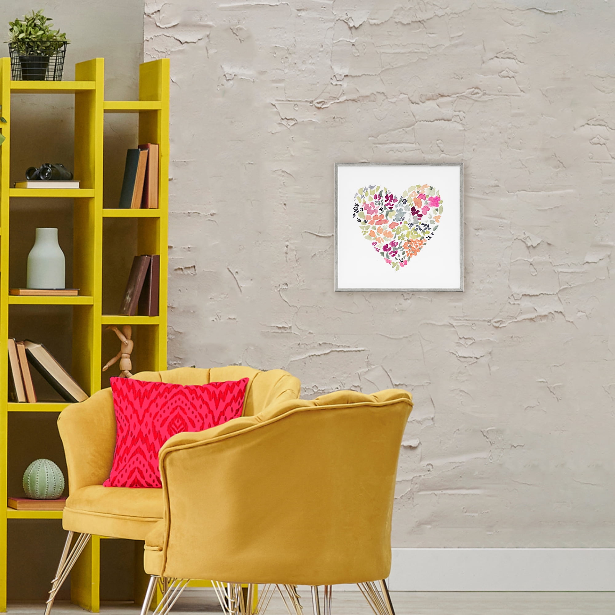 Stupell Industries Blooming Pastel Heart Gray Framed Giclee Art, design by Lanie Loreth