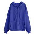 thumbnail image 4 of Resicozy Zip Up Hoodie Women Long Sleeve Fall Winter Plus Size Plain Hooded Sweatshirts Trendy Casual Fashion Jacket With Pockets Blue L, 4 of 5