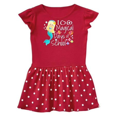 

Inktastic 100 Magical Days of School with Blue Mermaid and Fish Gift Toddler Girl Dress