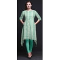 thumbnail image 5 of Bimba Green Geometric Tie-Dye Women Kurtas Ethnic Printed Asymmetric Summer Wear Tops For Women Large, 5 of 6