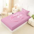 thumbnail image 4 of Feelyou Bow Letter C Twin Sheet Sets for Girls Kids, Cute Pink Stripes Line Bedding, 3-Piece, 4 of 5