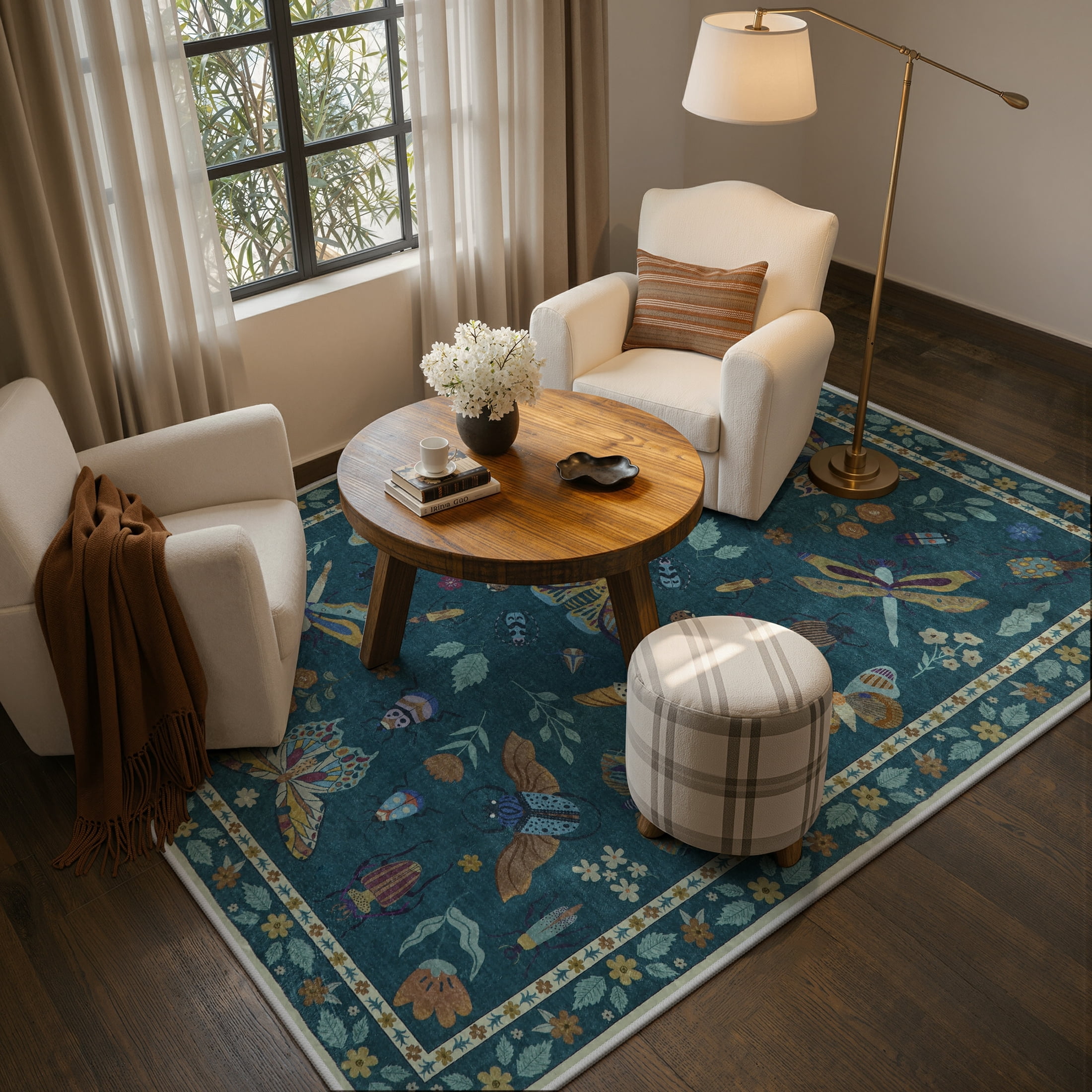 Moynesa Insect 5'x7' Area Rugs Washable Rug for Living Room Soft Natural Bedroom Rug Bug Accent Carpet for Dining Room Nursery Office Stain Resistant Non Slip, Green
