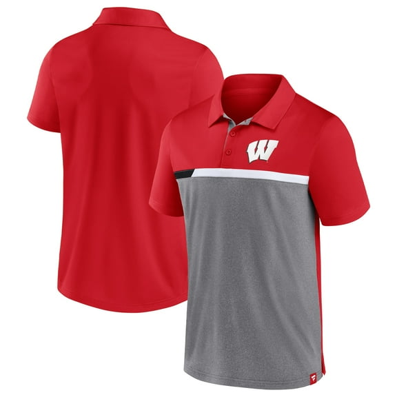 Men's Fanatics Red/Heathered Gray Wisconsin Badgers Split Block Color Block Polo
