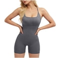 thumbnail image 7 of Women’s Seamless Yoga Jumpsuit One Piece Workout Romper, Backless Criss Cross Spaghetti Strap Bodycon Short Bodysuit for Gym Fitness Running Pilates Dark Gray L, 7 of 7