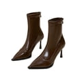 thumbnail image 2 of HAPIMO Women Ankle Boots Pointed Toe Heel Back Zipper Glossy Patent Upper Slim Shaft For Formal Banquet And Evening Social Activities Brown 37, 2 of 6
