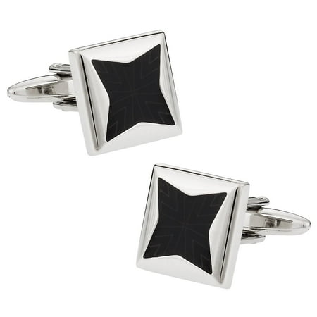 Cuff Daddy Silvertone Black Starburst Enamel Cuff Links