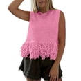 thumbnail image 2 of Vivianyo HD Women's Fringe Hem Hollow Knit Sleeveless Tank Top, Boho Crochet Casual Crop Vest Top, Women's Pink, Sizes S-2XL, 2 of 8