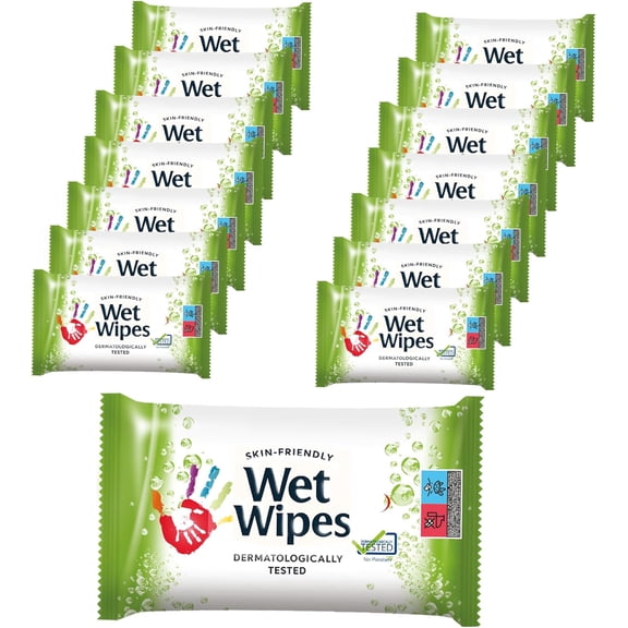 Fresh'n Soft Compact Pocket-Sized Wet Wipes for Skin and Hands, 210 Wipes (14 Pack) – Practical for Bag, Ideal for Travel,School, Office Use