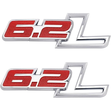 2pcs 3D 6.2L Engine Emblems Badge Trunk Door Fender Bumper Auto Sticker Decal for 19-21 Silverado 6.2L Gloss Black Emblem Sierra Camaro GMC Ford F150 F250 F350 Trucks (Chrome-Red)