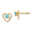 thumbnail image 6 of Fine Color Jewels Blue Topaz Heart Stud Earrings for Women 14K Yellow Gold Button Style Design, 6 of 7