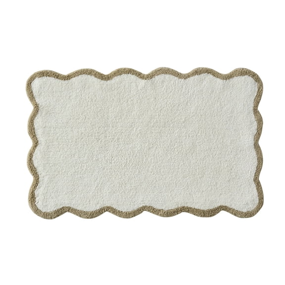 Lilixerw Microfiber Scallop Cotton Bath Rug Beige Bathroom Rugs,Sand Scalloped Bath Rug Boho Farmhouse Cute Bath Mat for Bathroom,Tub,Floor Carpet,Sink,Shower,Anti Slip