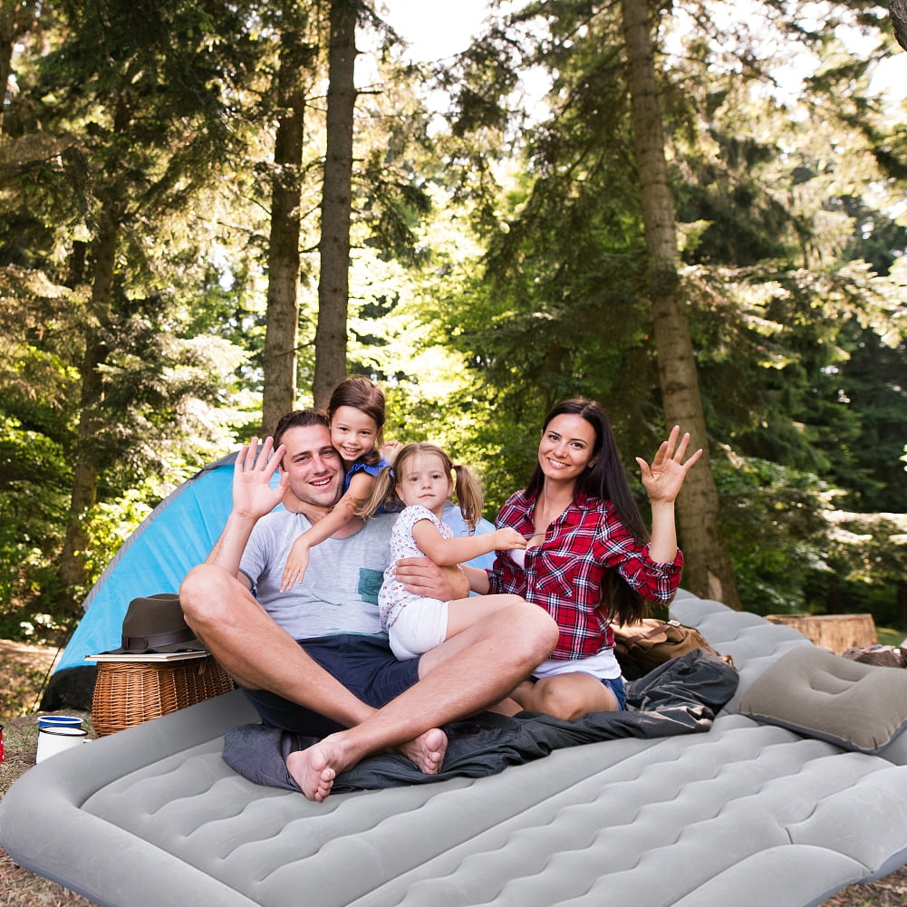 Air Mattress with Pump, Inflatable Mattress Fits Most Cars, Portable Travel Sleeping Bed Back Seat Mattress Airbed for Rest Sleep Travel Camping, Gray Air Couch with 2 Air Pillows