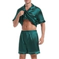 thumbnail image 5 of Men Satin Silk Pajamas Sets Short Sleeve Sleepwear Button-Down PJs Sets Two-Pieces Loungewear, 5 of 7