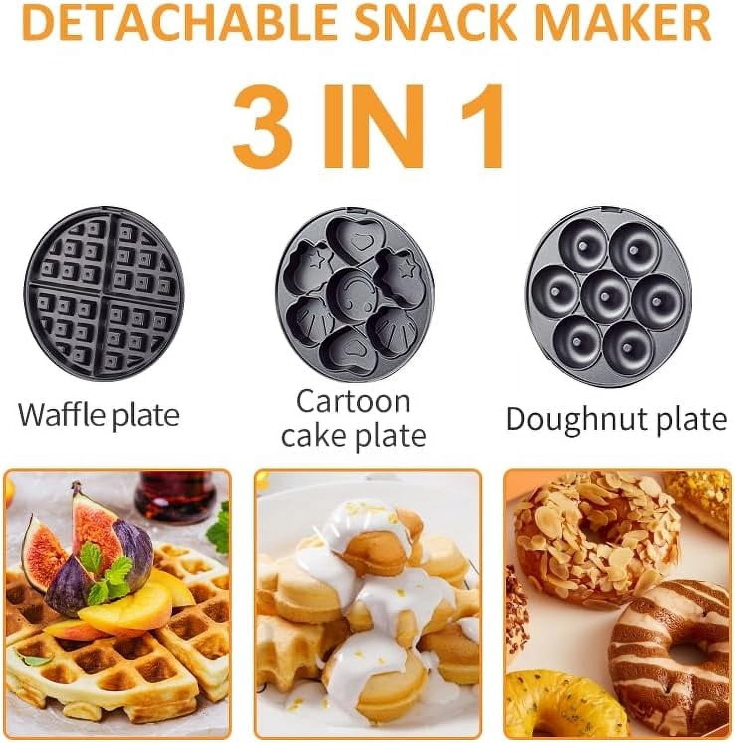 Mini Waffle Maker, 3-in-1 Small Waffle Maker, Mini Waffles, Pancake Set, including Mini Pancake Maker, Donut Maker, Waffle Maker, Non-stick Waffle Maker, Suitable for Home Use, (Black)