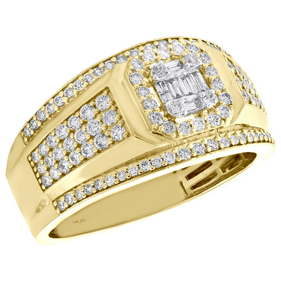 14K Yellow Gold Round & Baguette Diamond Statement Pinky Ring 12.50mm Band 1 CT.