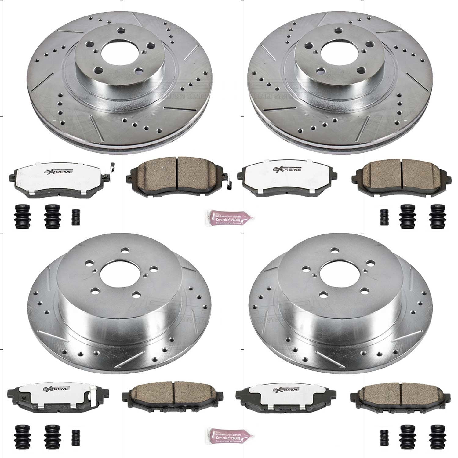 PowerStop Front and Rear Z26 Street Warrior Carbon-Fiber Ceramic Brake Pad and Drilled and Slotted Rotor Kit Fits: SUBARU Select Models K4079-26