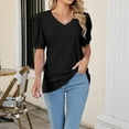 thumbnail image 6 of Tittly T Shirts for Women Spring Tops for Women Women's Puff Short Sleeve Solid Tunic Top V Neck Hollow Out Loose Tshirts Tshirts Shirts Basic Tees Black L, 6 of 9