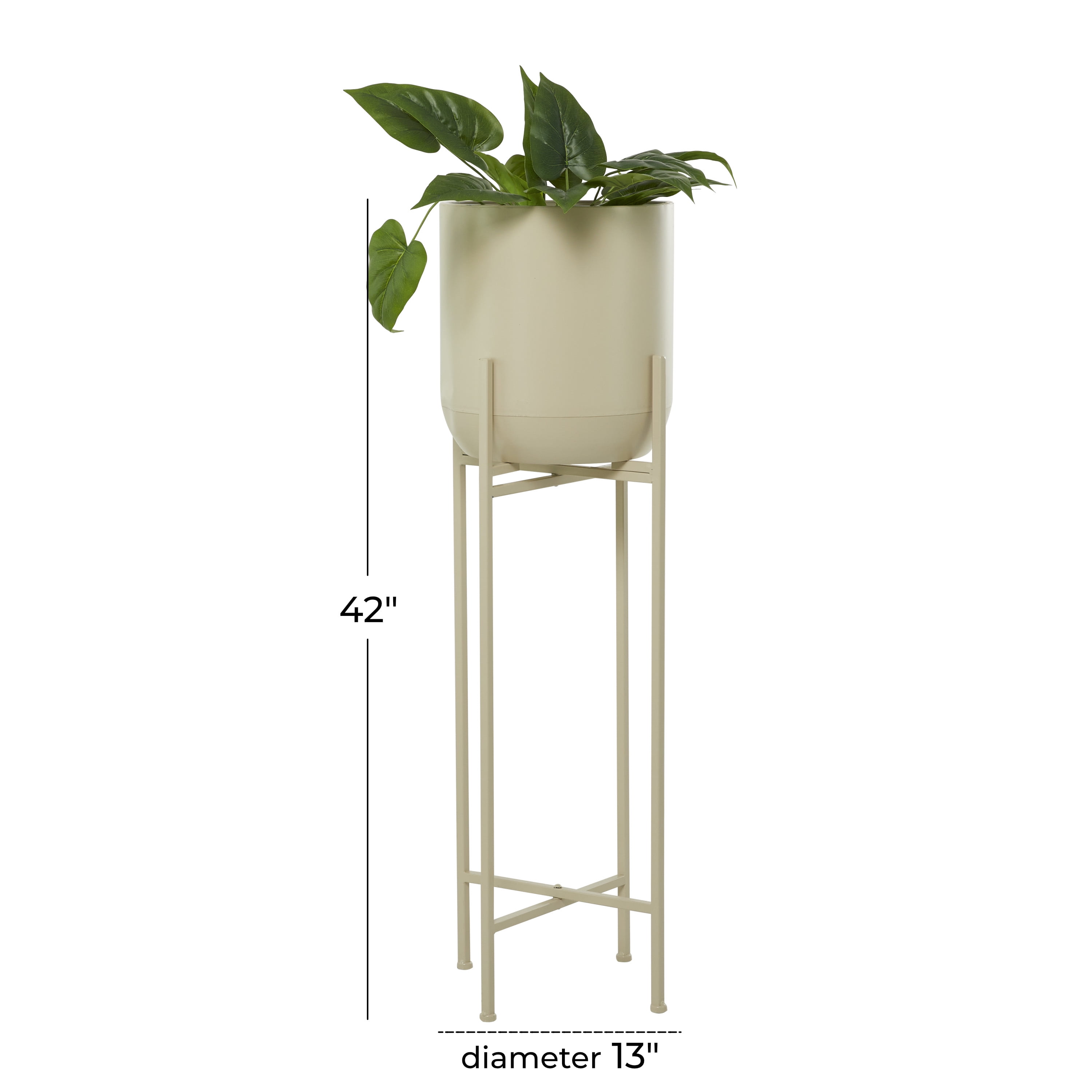 CosmoLiving by Cosmopolitan 13" x 42" Deep Recessed Dome Beige Metal Planter with Removable Stand