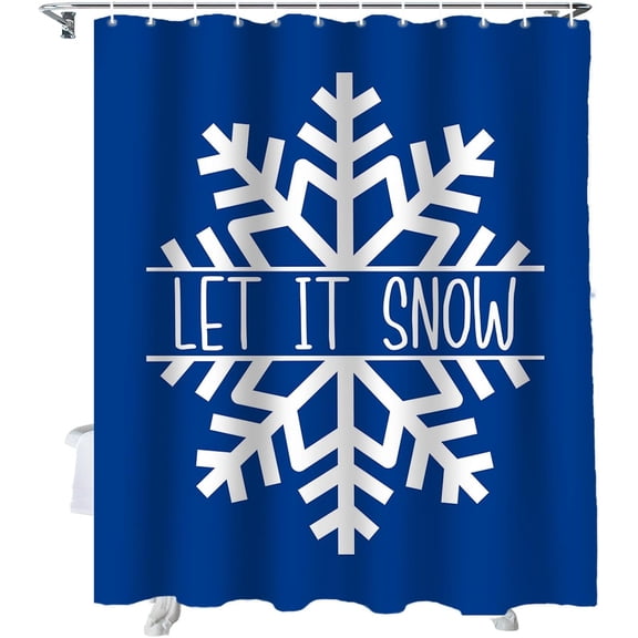 Christmas Shower Curtain White Snowflake Shower Curtains for Bathroom Decor Blue Snowy Winter Christmas Decoration Bath Curtains Sets with Hooks Waterproof, 84x72 in