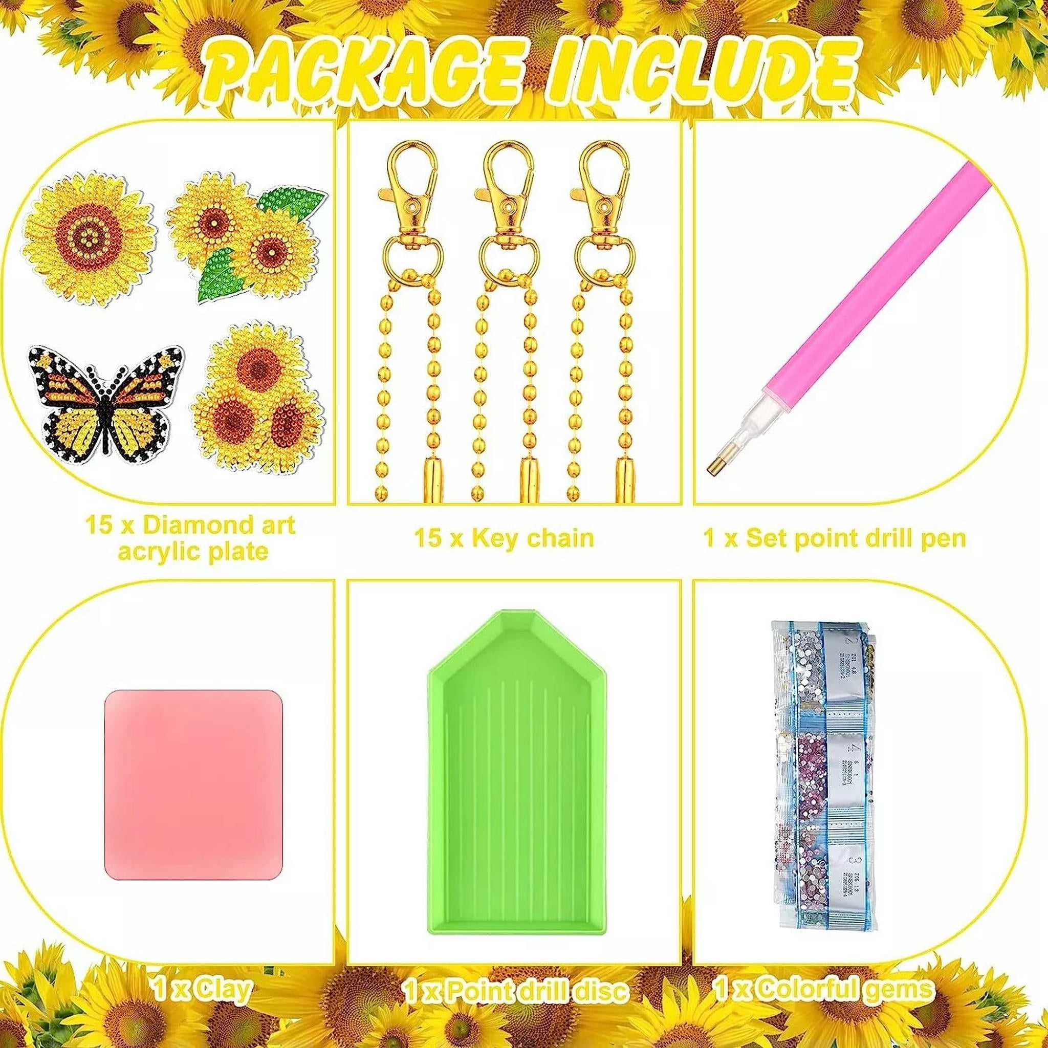 U8MO Diamond Painting Key Chains Kit DIY Crafts Sunflower Butterfly Keychain Set 12pc