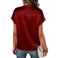 thumbnail image 4 of cocolona Summer Satin Blouse for Women V Neck Short Sleeve Silk Tops Dressy Casual Outfits Solid Color Shirts, 4 of 4