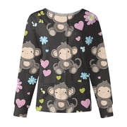 Hearthz Snap Front Womens Scrub Jacket Long Sleeve Stretchy Animals Pattern Nursing Shirt Working Uniforms Womens Scrub Tops Print with Pocket