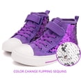 thumbnail image 5 of Little Girls Kids Canvas Shoes Sneakers for Toddler Color Change Flipping Sequins Glimmer Glitter Sparkle Lace Up High Top Hook and Loop Straps Non Slip Lightweight Casual Purple Size 3, 5 of 6