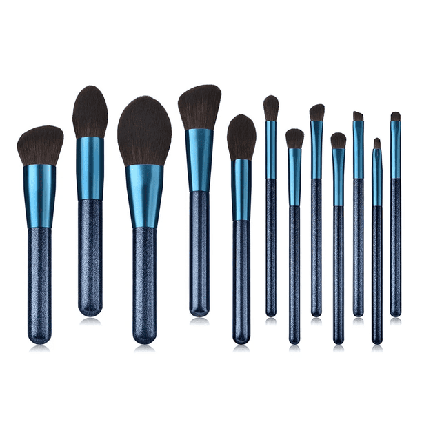 Juego de brochas de maquillaje, 12 unidades, brochas para sombra de ojos con rubor azul